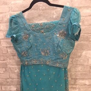 Light Blue Net n fancy fabric Saree